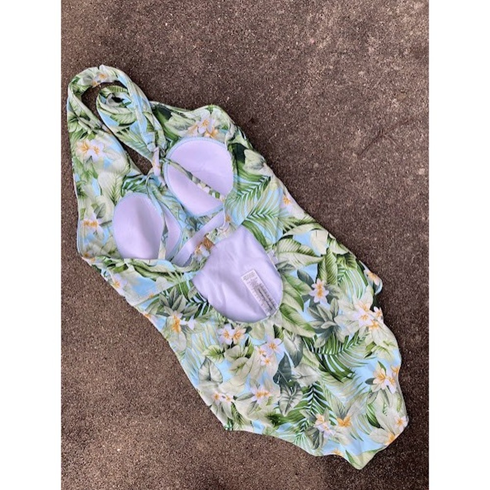 Tommy Bahama Womens Tropical Floral Palm Halter One Piece Swimsuit Blue Green 10 - Picture 2 of 9